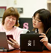 Lane librarian working with Stanford medical student