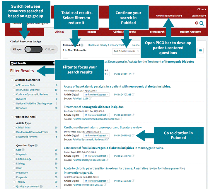 Clinical Search features