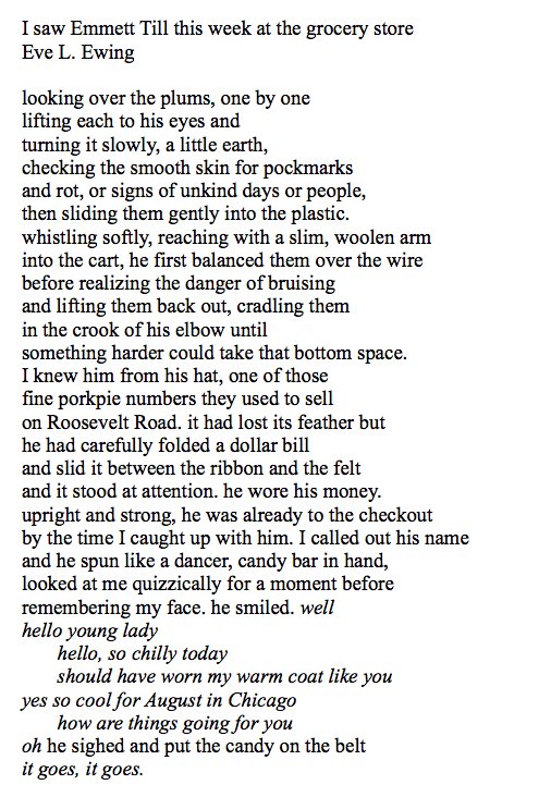 I Saw Emmett Till this week at the grocery store, Poem by Eve Ewing